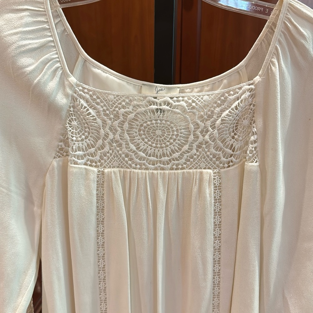 JOIE Ivory Tabara Dress S Lace Inserts Square Neck Long Sleeve Lined Wedding - Picture 4 of 13